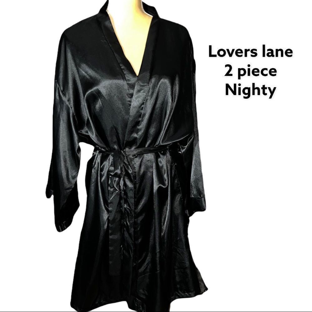 lovers lane 2 piece nighty set! Black silky look nighty with matching robe!